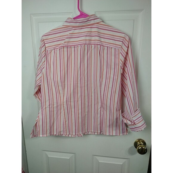 Valerie Stevens Woman M Collared Striped Button Shirt 3/4 Cuff Sleeve - Picture 9 of 9